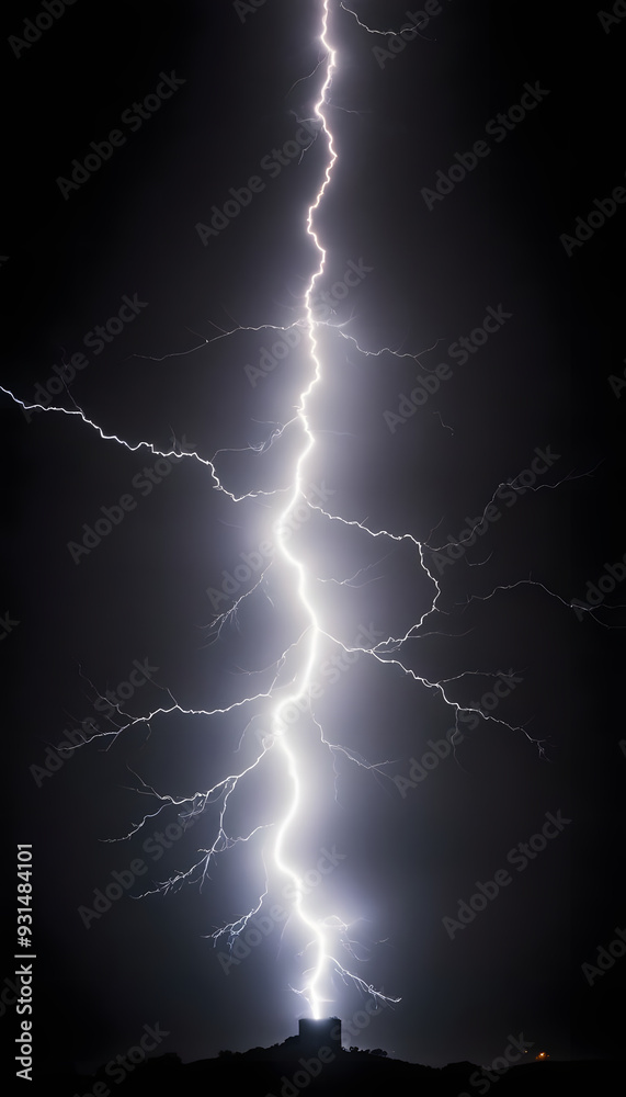 A dramatic nighttime scene featuring a bright lightning bolt cutting through a dark, stormy sky with flashes of electric blue and hints of rain A dramatic nighttime scene featuring a bright lightning bolt cutting through a dark, stormy sky with flashes of electric blue and hints of rain