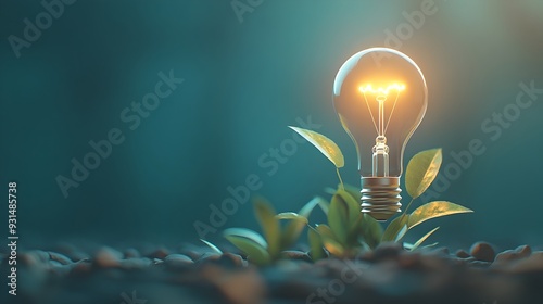 Light Bulb with Sprouting Seed   Idea Leading to New Growth in Flat Design