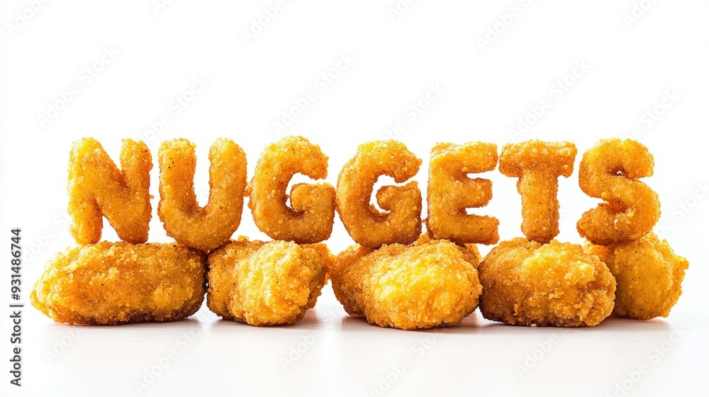 Nuggets Spelled Out With Chicken Nuggets, Isolated On White Background, Perfect For Fast Food-Themed Designs And Kid'S Meal Promotions . Generative ai Nuggets Spelled Out With Chicken Nuggets, Isolated On White Background, Perfect For Fast Food-Themed Designs And Kid'S Meal Promotions . Generative ai