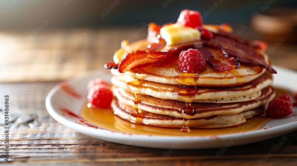 sweet pancakes with butter and bacon traditional american breakfast : Generative AI sweet pancakes with butter and bacon traditional american breakfast : Generative AI