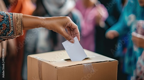 A vote being dropped into a ballot box by hand, a moment of democracy and decision-making