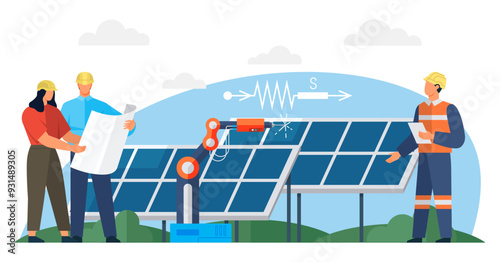 Solar panel vector illustration. The use solar panels contributes to environmental sustainability Photovoltaic technology enables efficient conversion sunlight into electrical power Sustainable energy