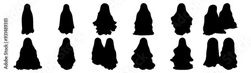 Ghost silhouettes set, pack of vector silhouette design, isolated background
