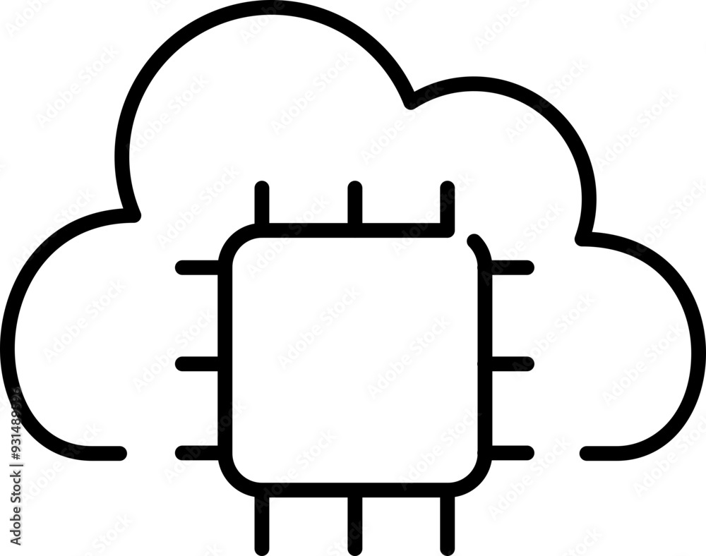 Processor icon. Cloud symbol. Linear style. Processor icon. Cloud symbol. Linear style.