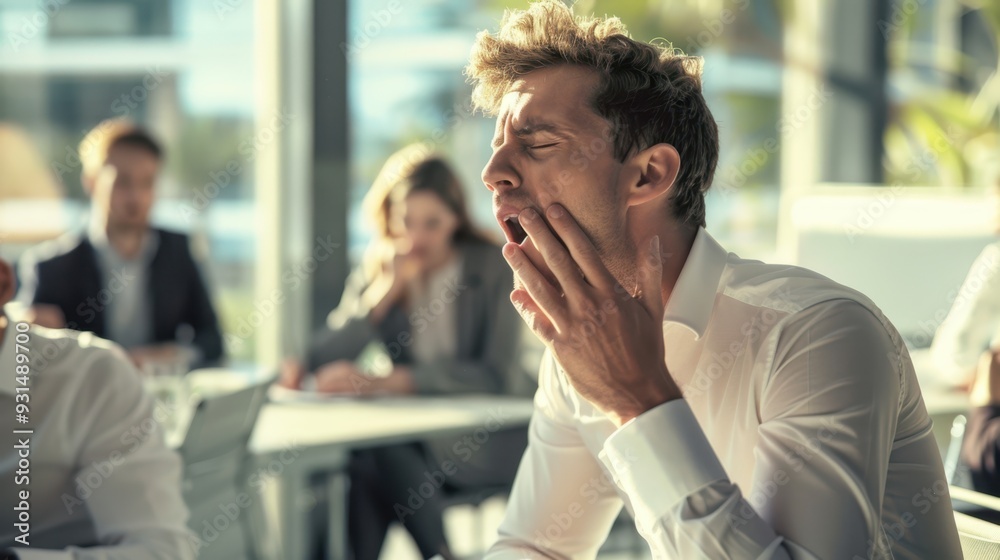 The man yawning in office The man yawning in office