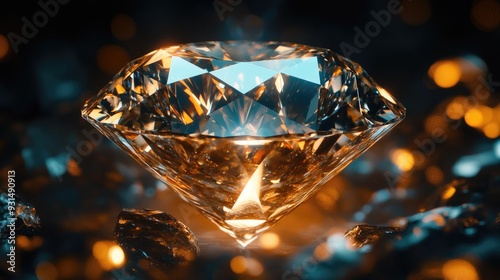 Close-up of a diamond under atmospheric light, reflections creating a dazzling effect