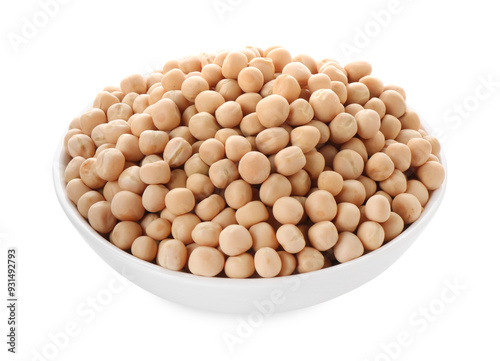 Dried peas in bowl isolated on white