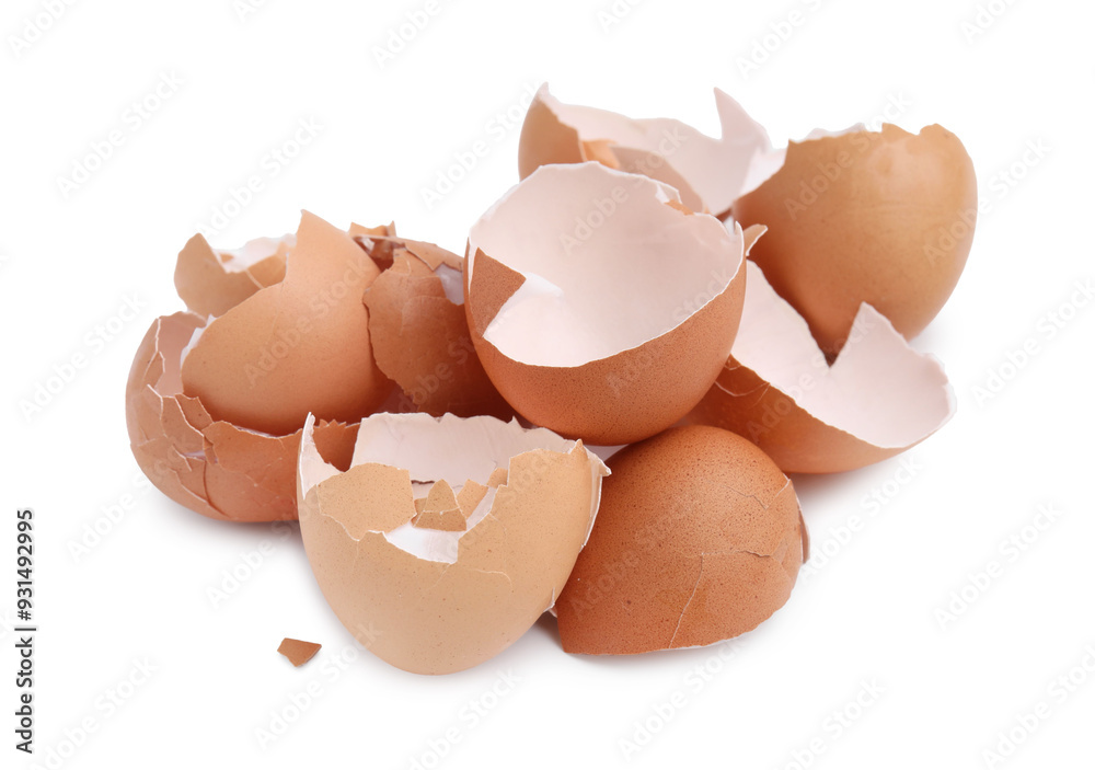 Pile of broken eggshells isolated on white Pile of broken eggshells isolated on white