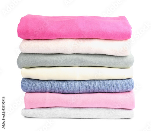 Stack of colorful clothes isolated on white