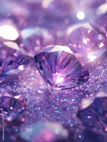 A pastel-colored background with lilac, chambray blue, and peach fuzz, highlighted by glitter and sparkly diamonds for a dreamy aesthetic photo