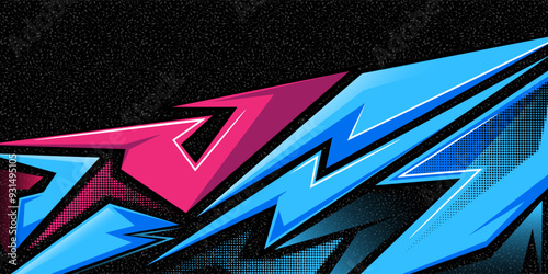 Colorful blue and pink car decals stripe pattern. Abstract design sticker wrap for racing car, rally adventure and livery