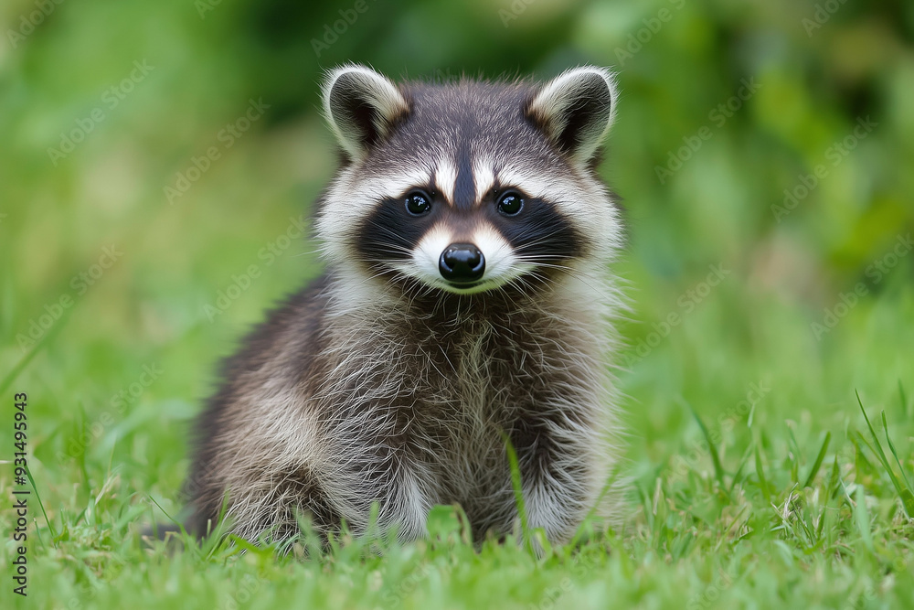 Raccoon Standing Alert in Forest Environment Raccoon Standing Alert in Forest Environment