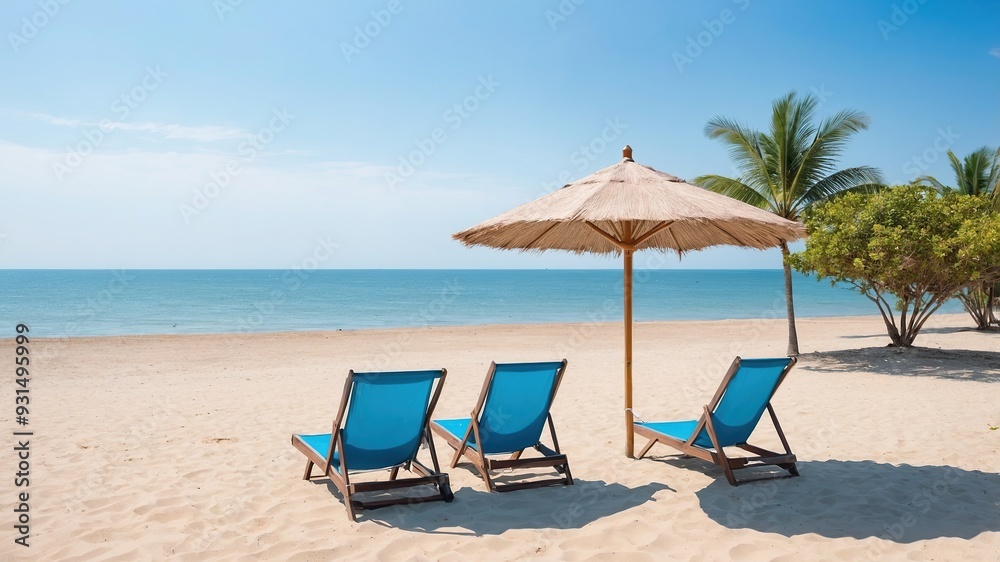 Relaxing beach chairs on sandy shore. Relaxing beach chairs on sandy shore.
