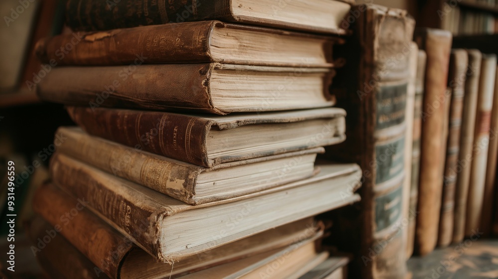 stack of old books with worn covers stack of old books with worn covers