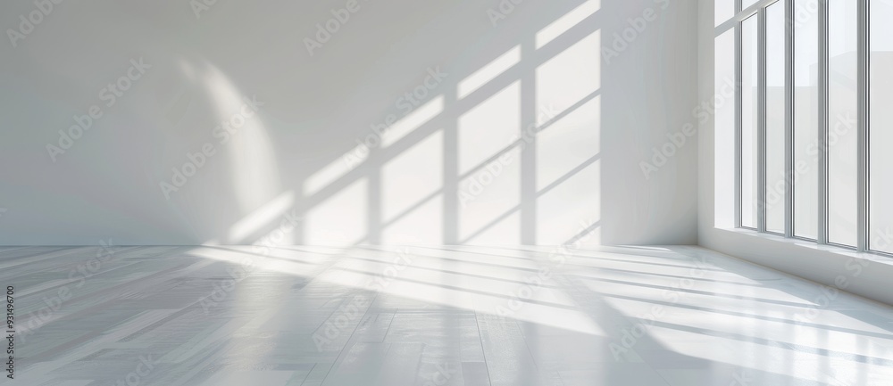 Obraz premium The image shows an empty white interior design space room with hidden warm light.