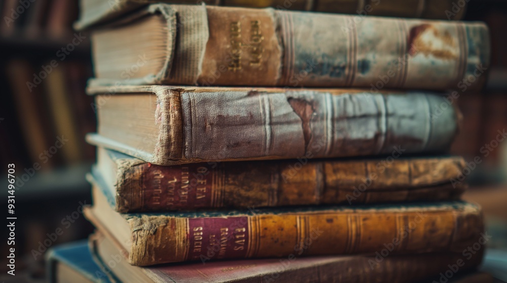 stack of old books with worn covers stack of old books with worn covers