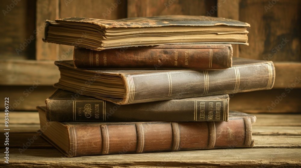 stack of old books with worn covers