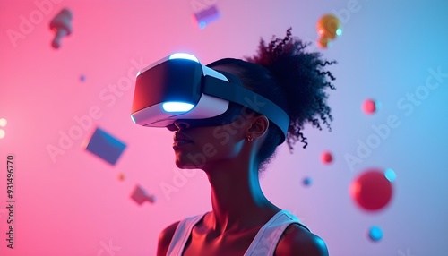 Gaming Virtual Reality Black Woman Immersive Video Game Experience VR Headset