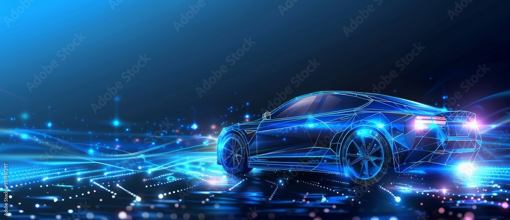 custom made wallpaper toronto digitalWireframe of futuristic car concept with blue background. Stock photograph