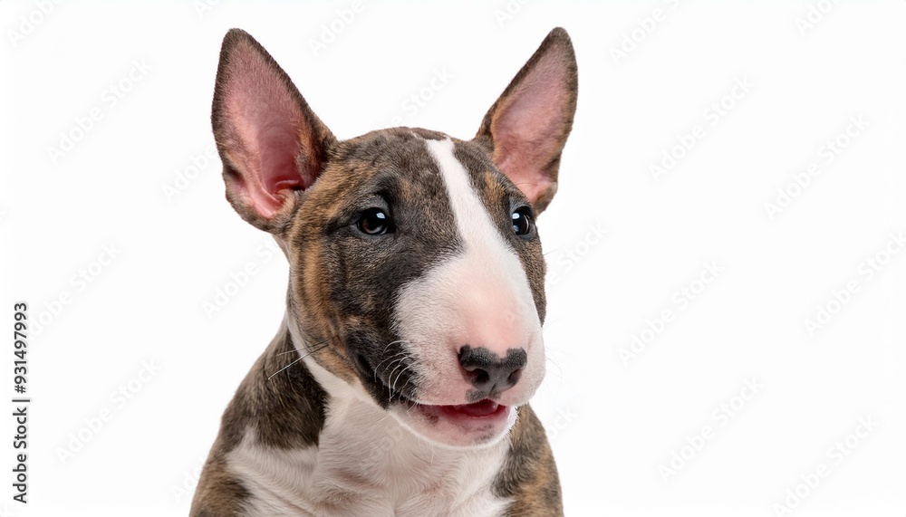 笑顔のブル・テリアの子犬のポートレート(Portrait of a smiling Bull Terrier puppy on white background)
笑顔のブル・テリアの子犬のポートレート(Portrait of a smiling Bull Terrier puppy on white background)