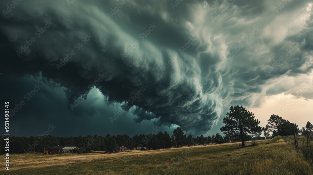 Close-up of a powerful summer storm with dark, swirling clouds and strong gusts of wind affecting trees and structures, highlighting the storm's impact. Close-up of a powerful summer storm with dark, swirling clouds and strong gusts of wind affecting trees and structures, highlighting the storm's impact.