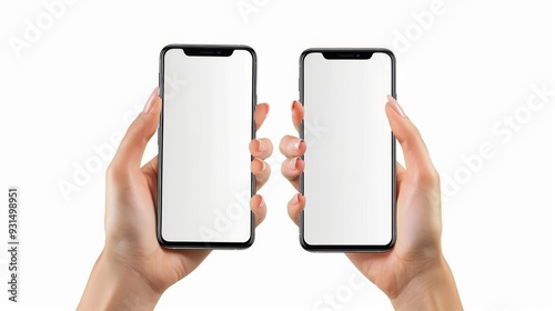 White smartphone with blank screen in a close up on a white background. Stock image.