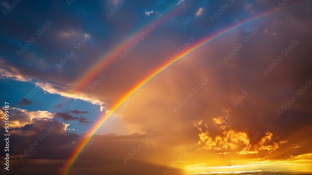 vibrant rainbow arching across a cloudy sky vibrant rainbow arching across a cloudy sky