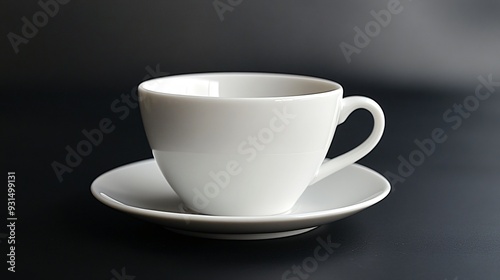 Plain White Coffee Cup with Saucer on Clean Black Table