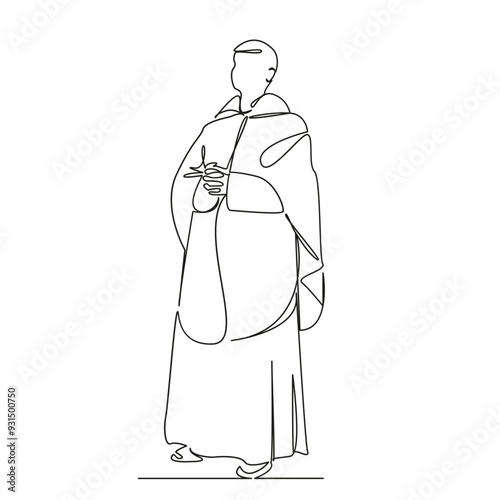 One continuous single drawing line art flat doodle person, religion, priest, adult, bible, one person, photography, spirituality, christianity, man. Isolated image hand draw contour on a white backgro