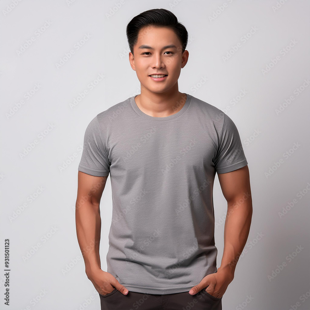 Man Wearing Blank Grey T-Shirt Mockup - Perfect for Custom Designs and Apparel Branding Man Wearing Blank Grey T-Shirt Mockup - Perfect for Custom Designs and Apparel Branding