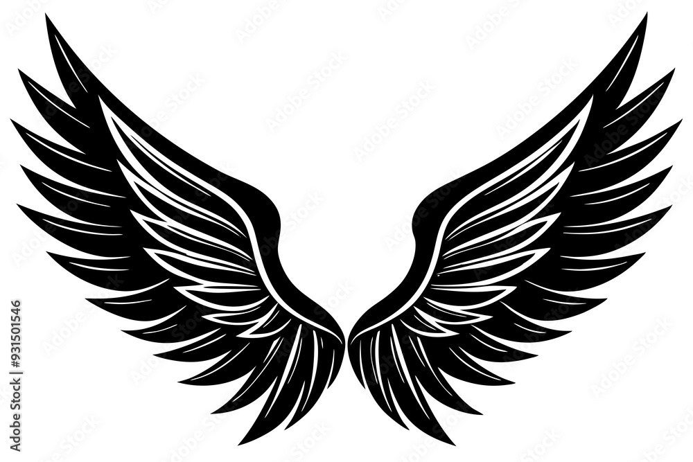 Fototapeta premium bird wing sketch silhouette vector, Angel wings icon 
