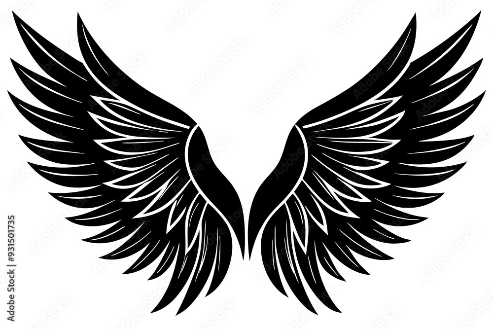 Fototapeta premium bird wing sketch silhouette vector, Angel wings icon 