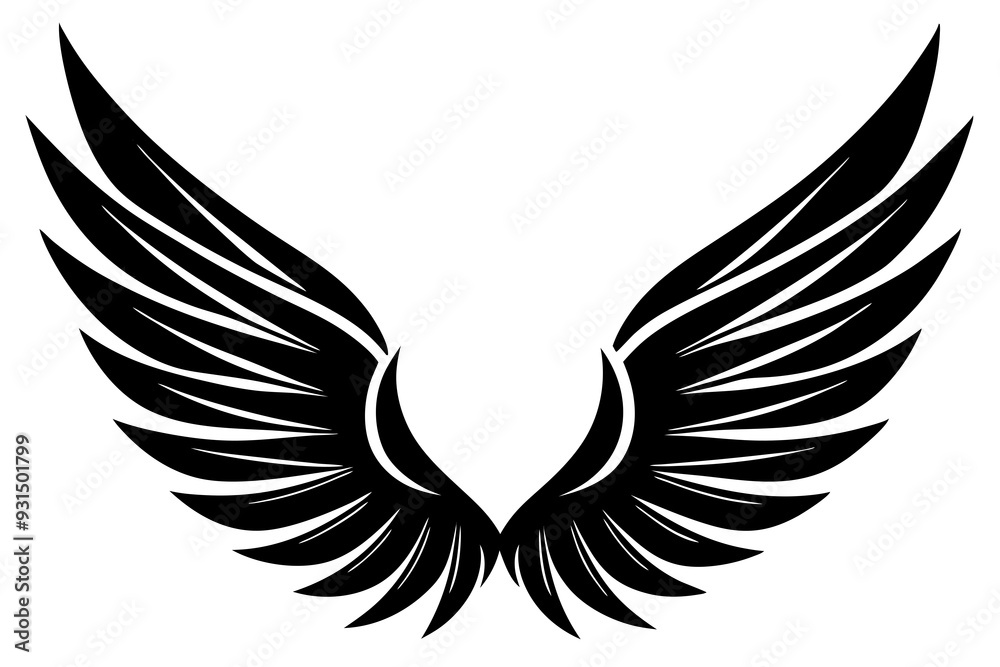 Fototapeta premium bird wing sketch silhouette vector, Angel wings icon 