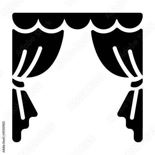 Window curtains icon in filled style