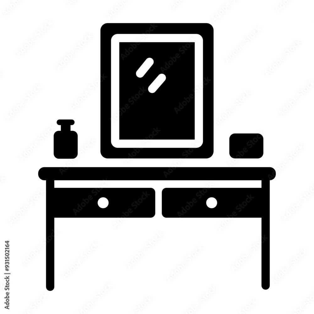A glyph style icon of vanity table A glyph style icon of vanity table