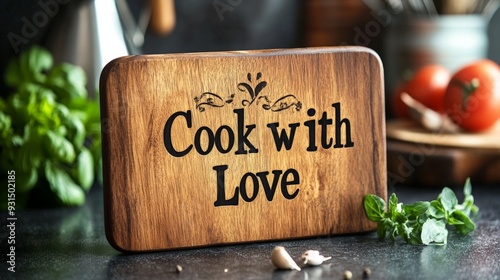 Kitchen cutting board with text 