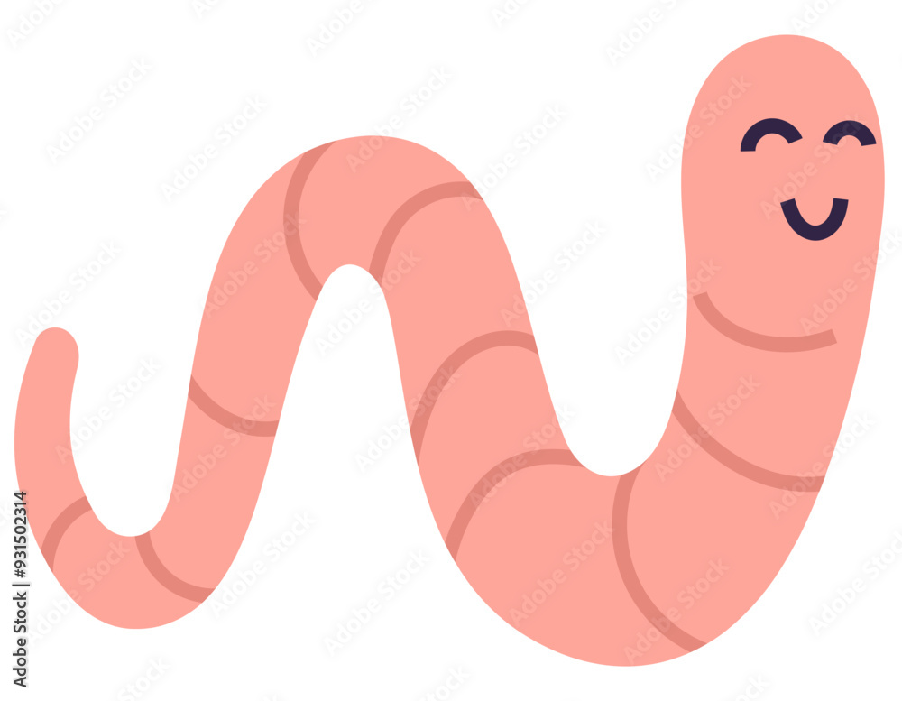 This illustration captures the charm of a cartoon worm, depicted with a warm smile, in a simplistic style with soft pink hues for educational or entertainment purposes