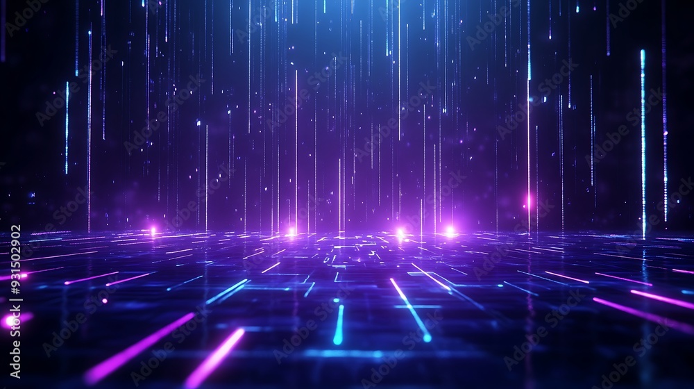 Abstract digital futuristic neon light lines and points on a dark background, creating a vibrant, high-tech visual effect. Abstract digital futuristic neon light lines and points on a dark background, creating a vibrant, high-tech visual effect.