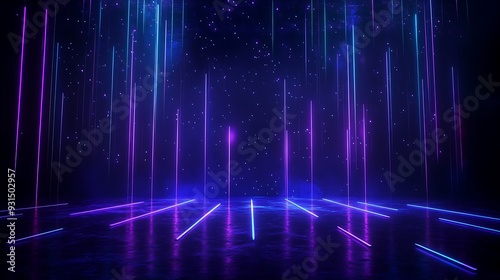 Abstract digital futuristic neon lights background with purple and blue glowing lines. Modern high-tech sci-fi design.
