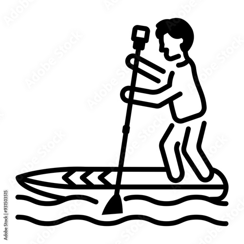 An outline icon of paddle board ride 