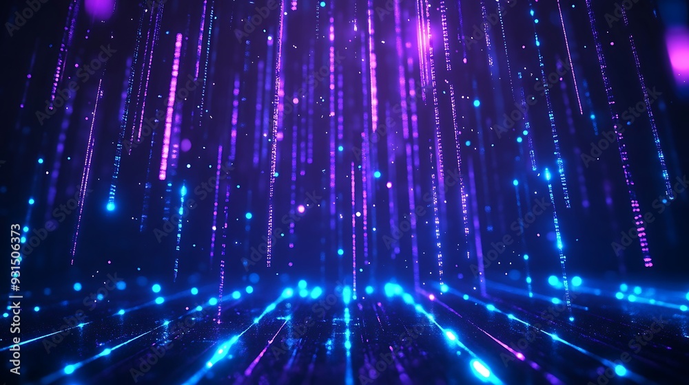 Blue and purple abstract neon light lines falling in a digital, futuristic, and dynamic background. Blue and purple abstract neon light lines falling in a digital, futuristic, and dynamic background.