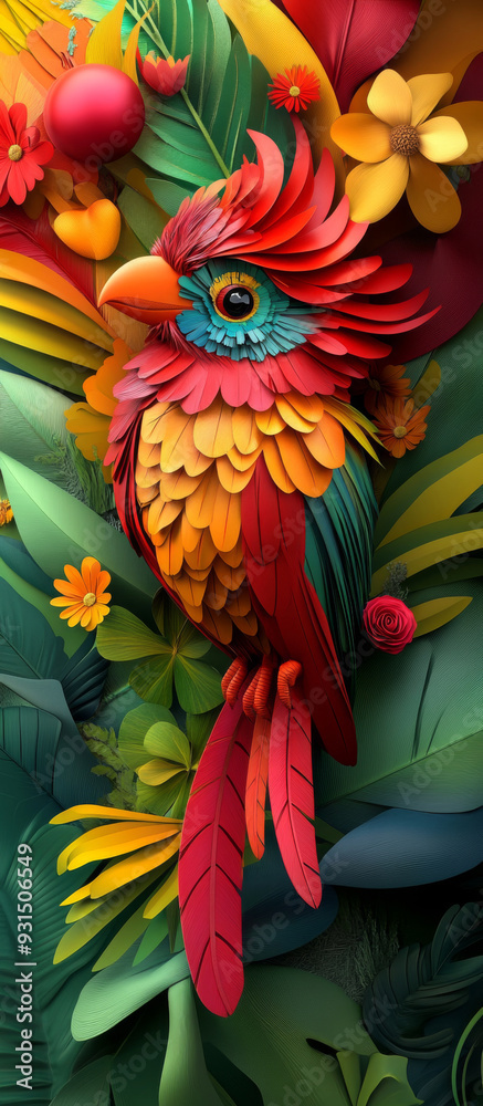 Obraz premium Vibrant quetzal bird with colorful feathers in a dynamic abstract background