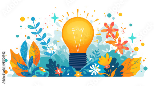 Light bulb with expanding circles, ripple effect of ideas on growth