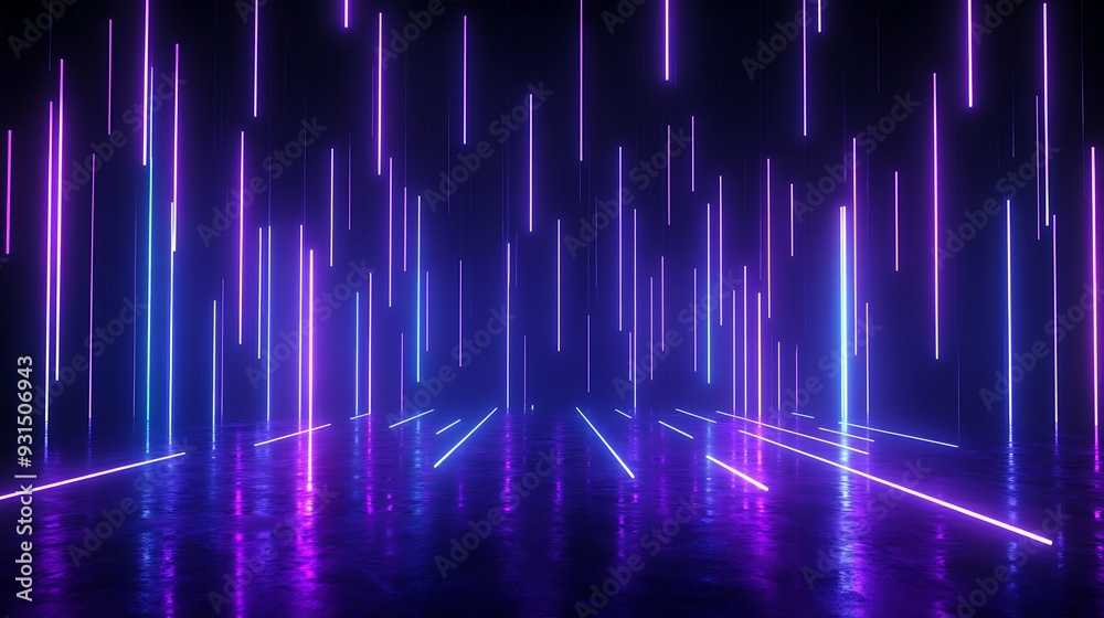 Futuristic abstract background with neon lights in purple and blue tones, creating a dynamic and vibrant visual effect.