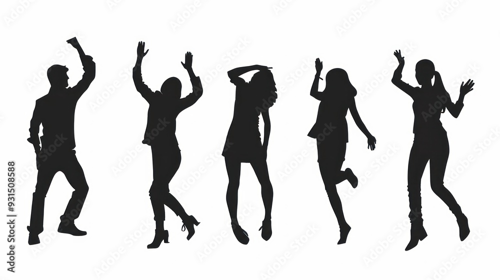 Silhouettes of Happy Dancing People Silhouettes of Happy Dancing People