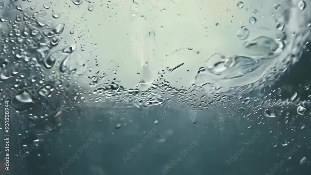 Water drops cascade down a glass on a rainy day, creating a mesmerizing abstract background with blue and green hues. The wet window showcases intricate patterns, evoking calmness and freshness Water drops cascade down a glass on a rainy day, creating a mesmerizing abstract background with blue and green hues. The wet window showcases intricate patterns, evoking calmness and freshness