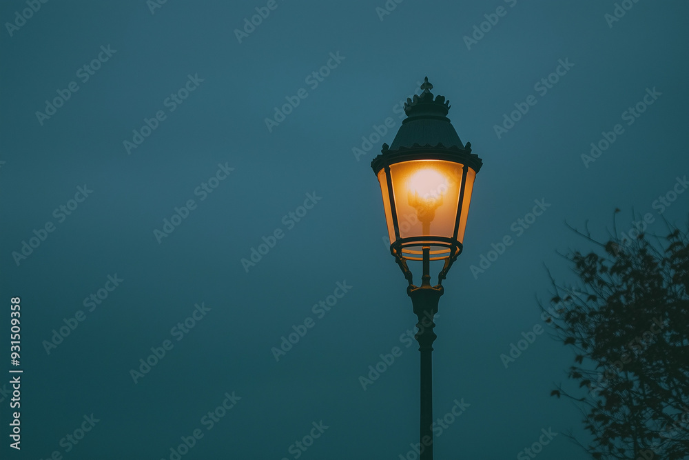 an old retro street lamp putting light on the public city an old retro street lamp putting light on the public city