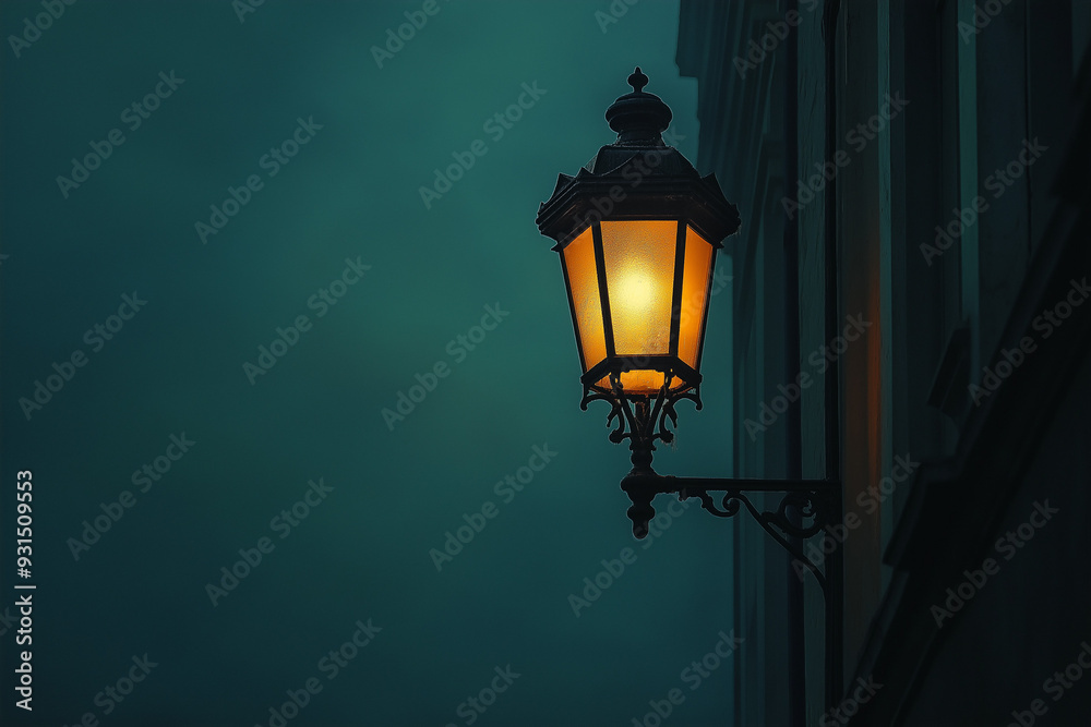an old retro street lamp putting light on the public city