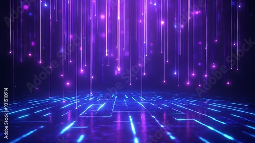 Futuristic digital background with glowing neon lights and holographic technology  illustrating sci-fi themes and modern data concepts.