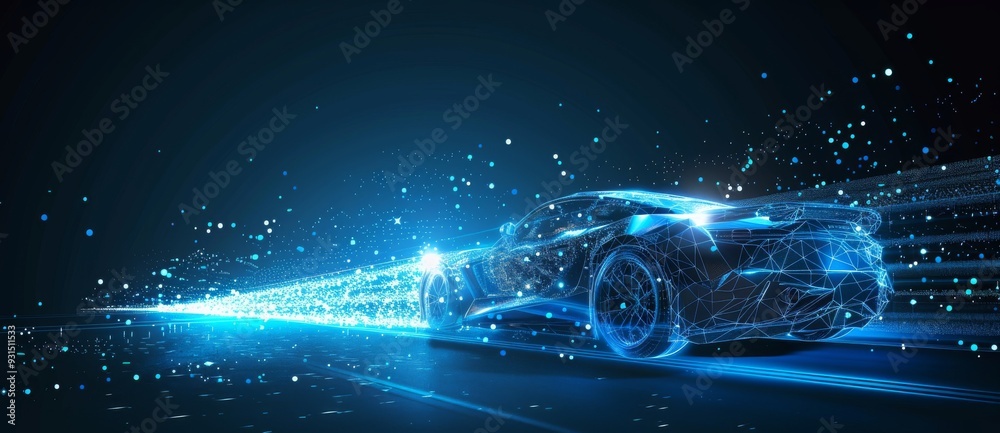 custom made wallpaper toronto digitalA futuristic wireframe of a car concept on a blue background.